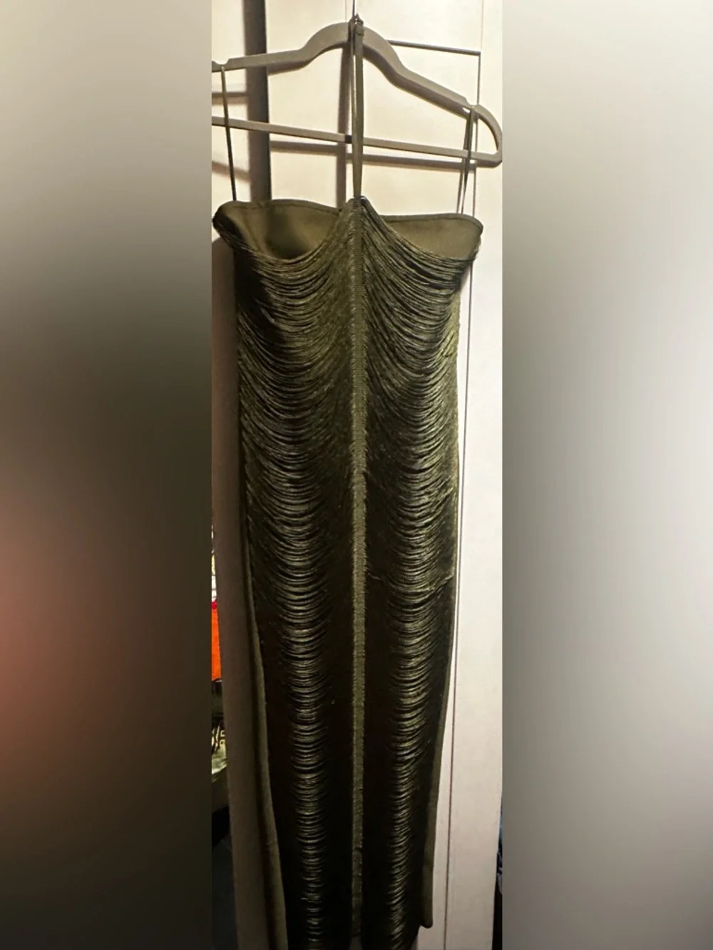 NWT Olive Green Fringe Halter Maxi Dress $200 MSRP